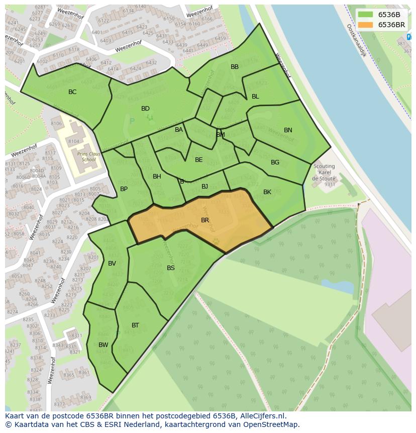 Afbeelding van het postcodegebied 6536 BR op de kaart.