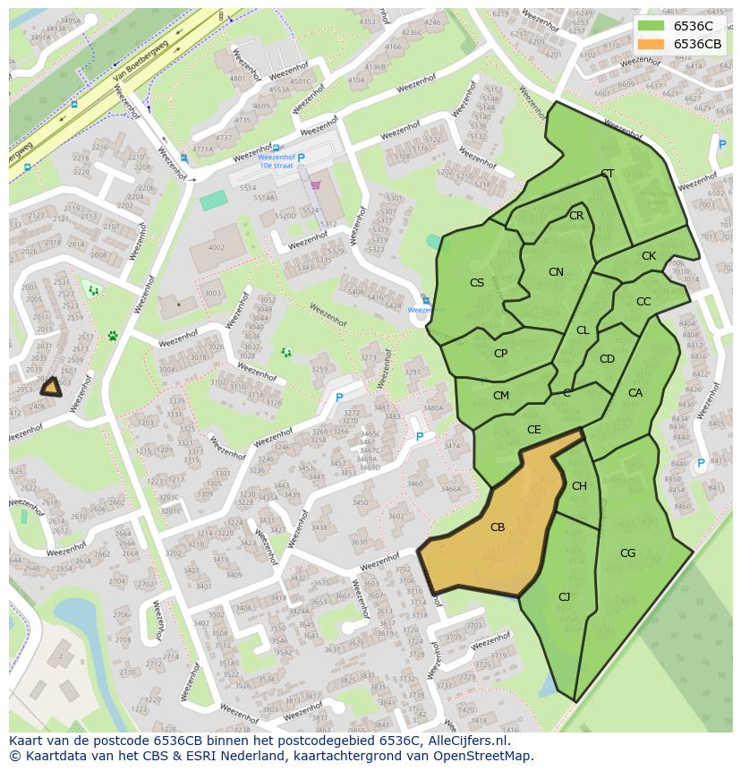 Afbeelding van het postcodegebied 6536 CB op de kaart.
