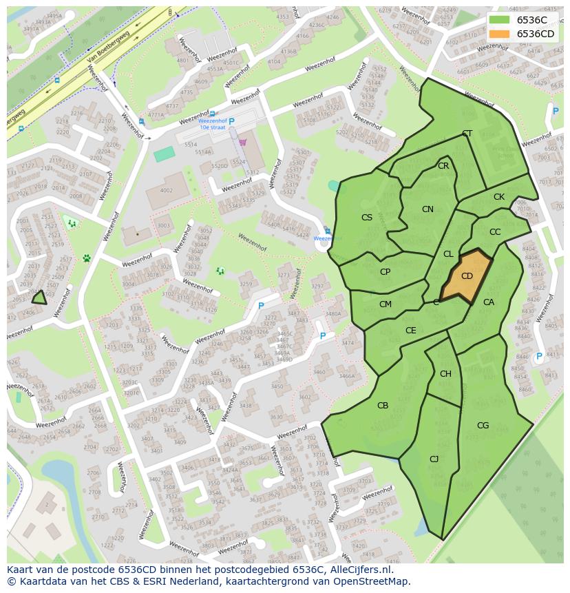 Afbeelding van het postcodegebied 6536 CD op de kaart.