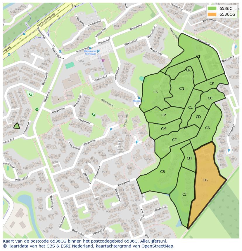 Afbeelding van het postcodegebied 6536 CG op de kaart.
