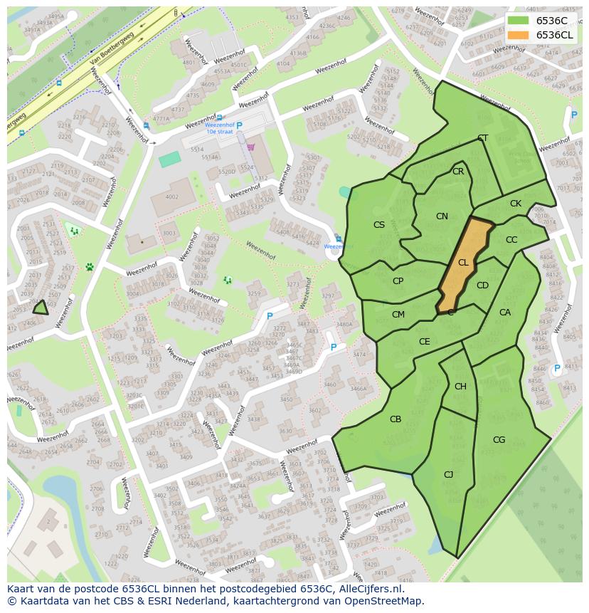 Afbeelding van het postcodegebied 6536 CL op de kaart.