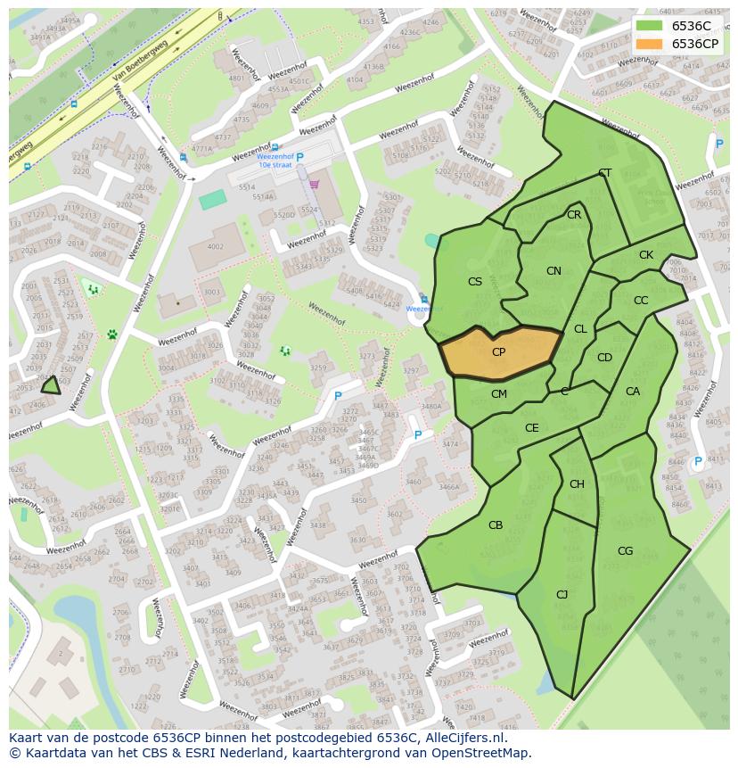 Afbeelding van het postcodegebied 6536 CP op de kaart.