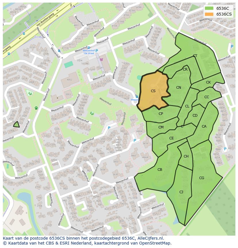 Afbeelding van het postcodegebied 6536 CS op de kaart.
