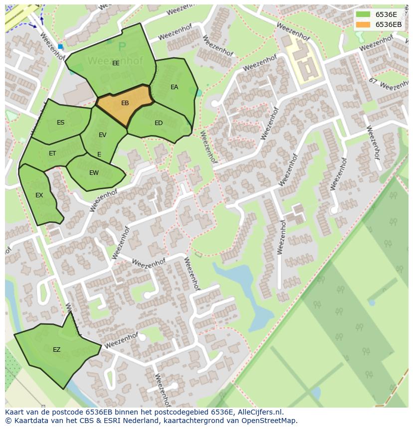 Afbeelding van het postcodegebied 6536 EB op de kaart.