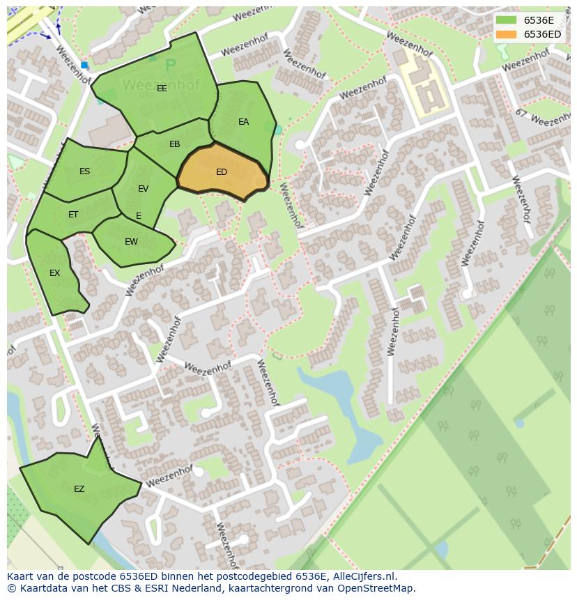 Afbeelding van het postcodegebied 6536 ED op de kaart.