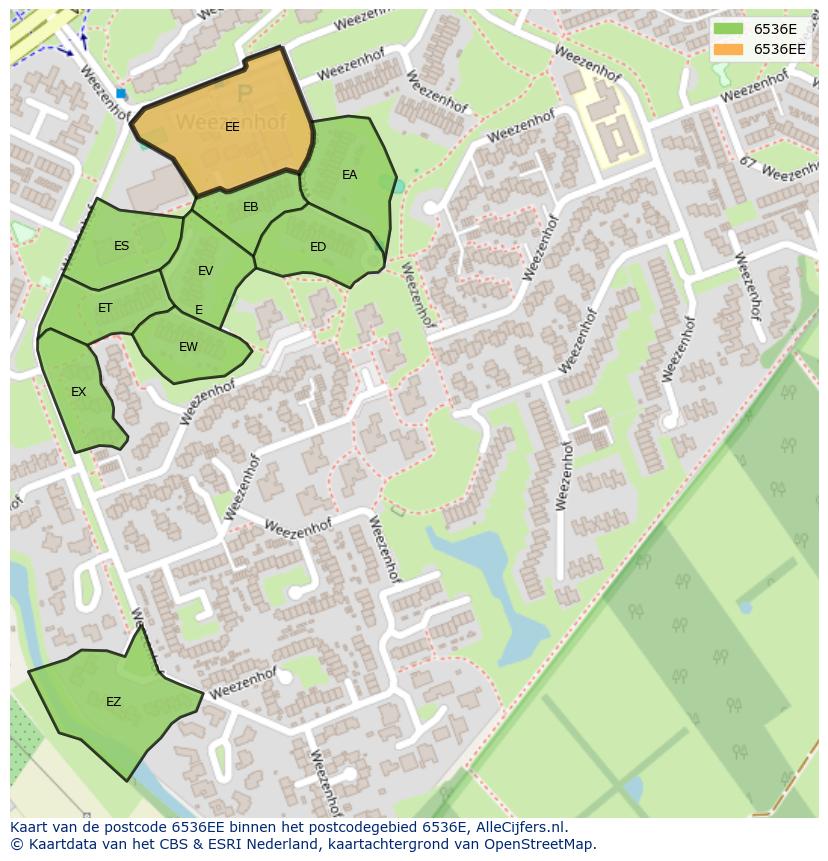 Afbeelding van het postcodegebied 6536 EE op de kaart.