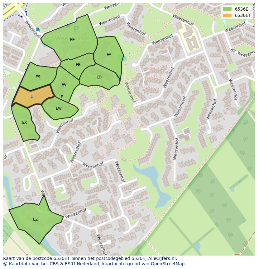 Afbeelding van het postcodegebied 6536 ET op de kaart.