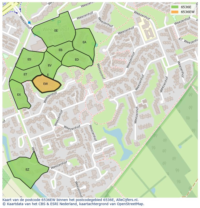Afbeelding van het postcodegebied 6536 EW op de kaart.