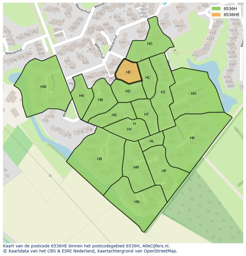 Afbeelding van het postcodegebied 6536 HE op de kaart.