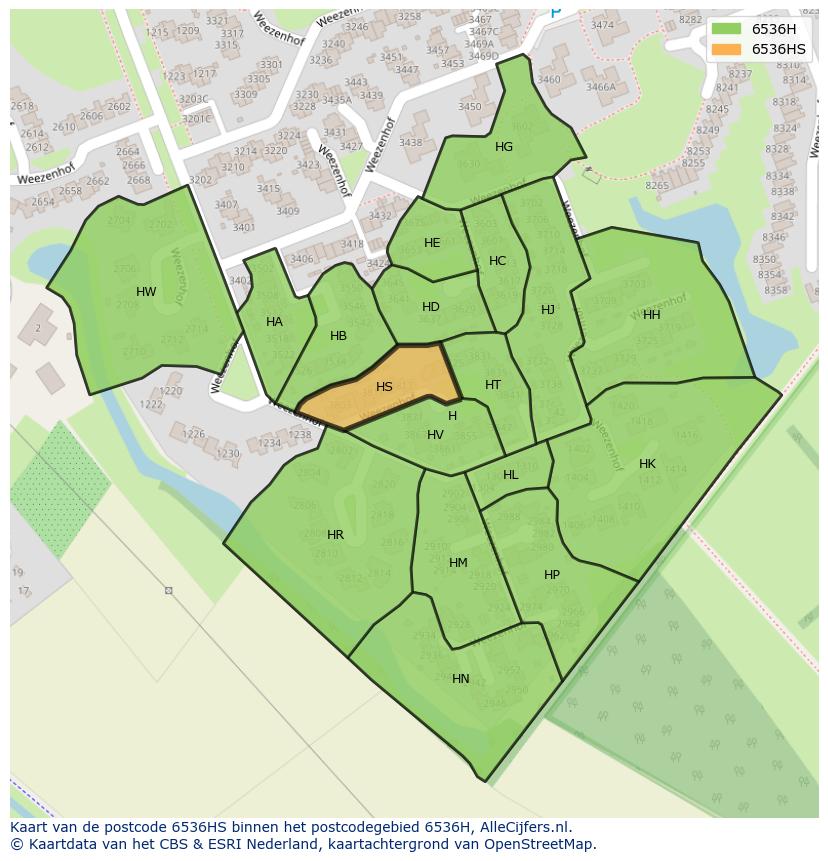 Afbeelding van het postcodegebied 6536 HS op de kaart.