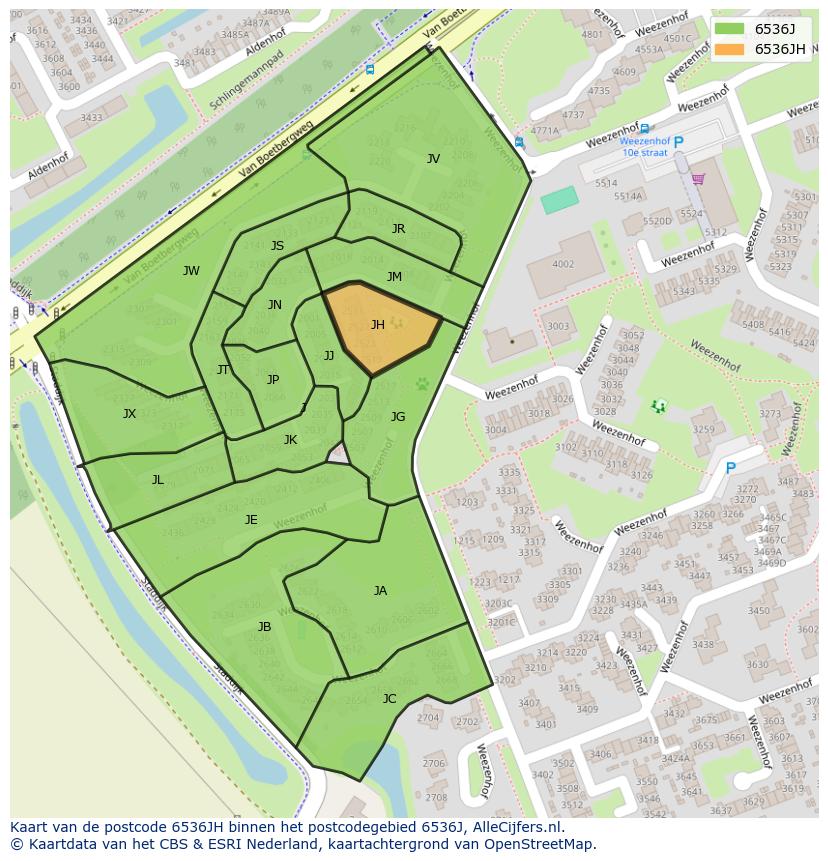 Afbeelding van het postcodegebied 6536 JH op de kaart.