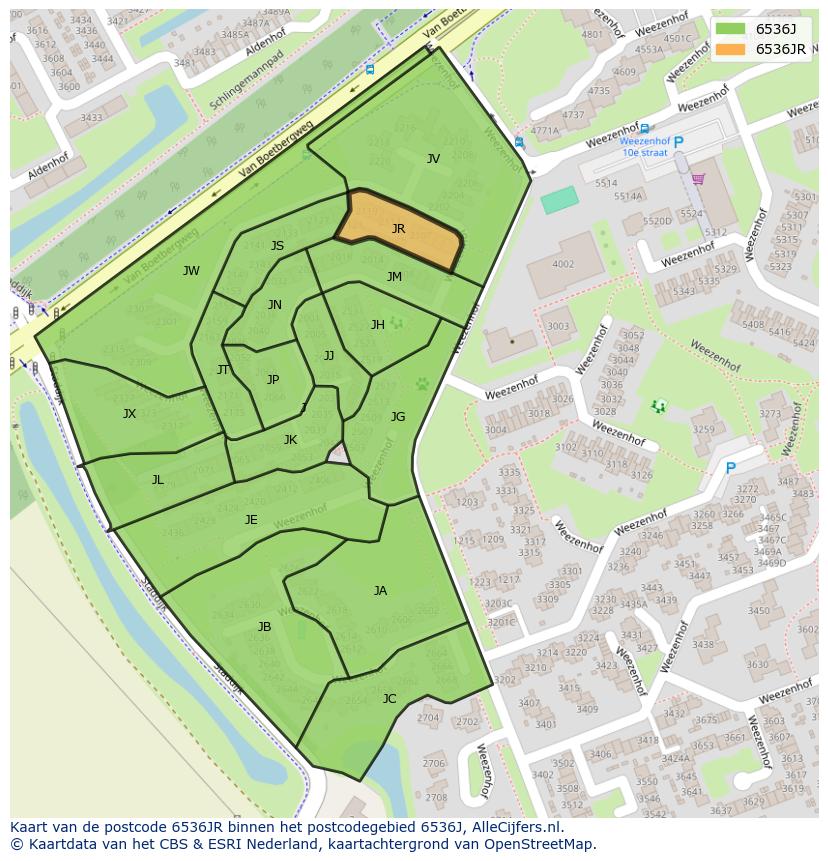 Afbeelding van het postcodegebied 6536 JR op de kaart.