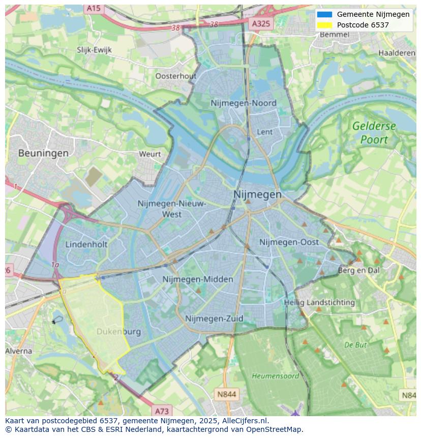 Afbeelding van het postcodegebied 6537 op de kaart.