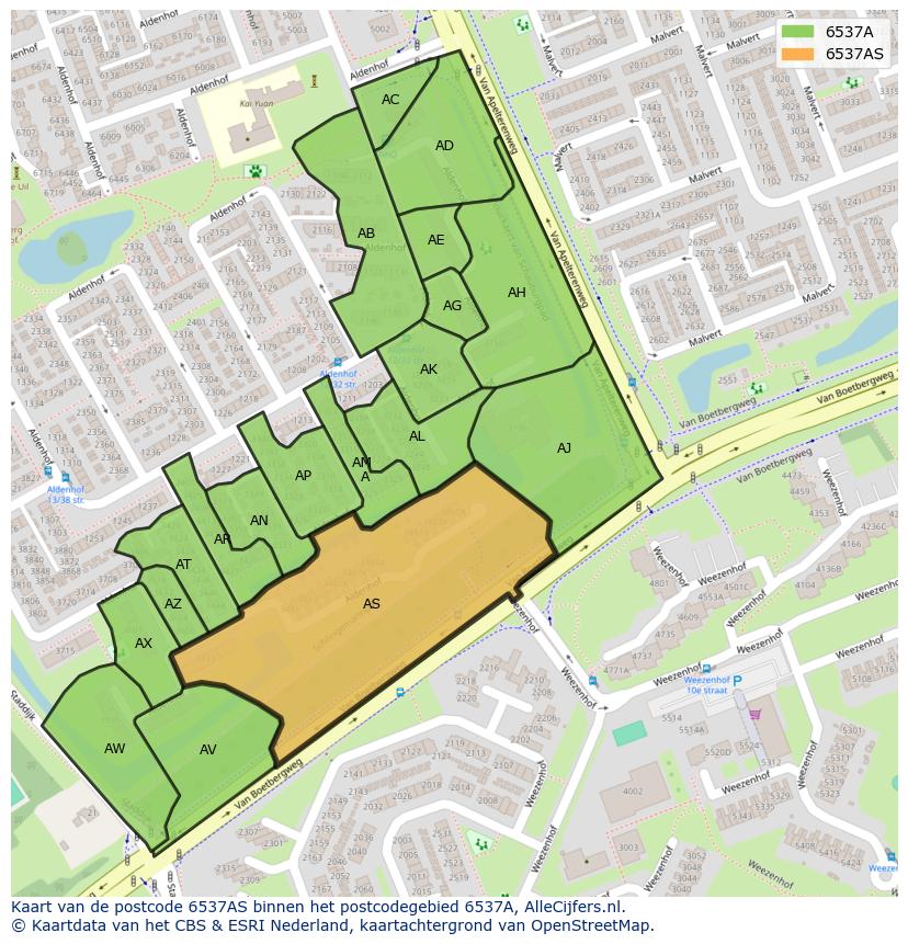 Afbeelding van het postcodegebied 6537 AS op de kaart.