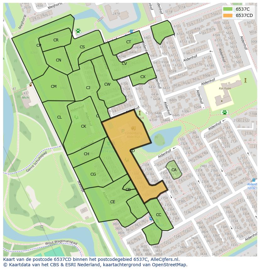Afbeelding van het postcodegebied 6537 CD op de kaart.
