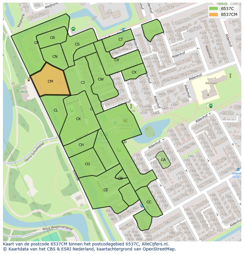 Afbeelding van het postcodegebied 6537 CM op de kaart.