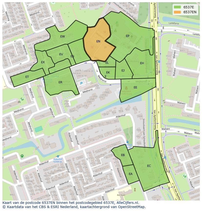 Afbeelding van het postcodegebied 6537 EN op de kaart.