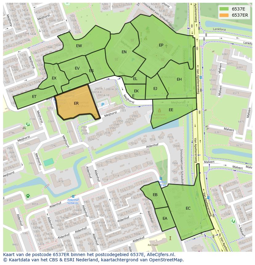 Afbeelding van het postcodegebied 6537 ER op de kaart.