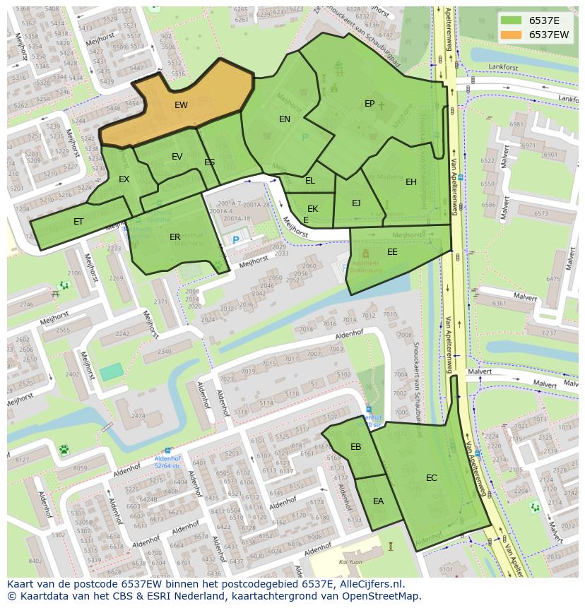 Afbeelding van het postcodegebied 6537 EW op de kaart.