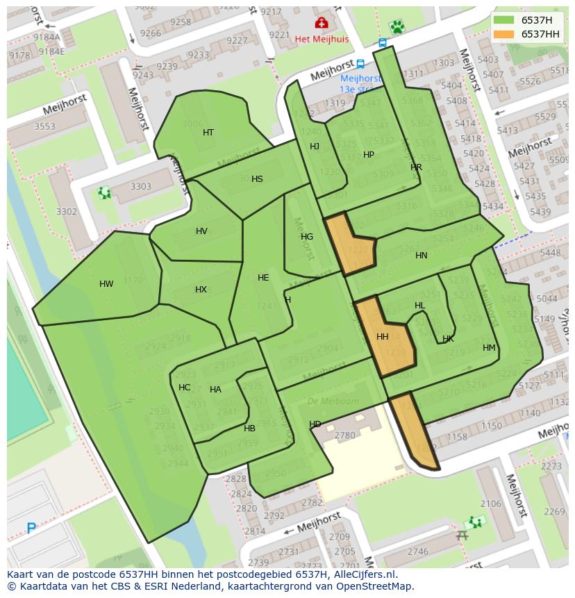 Afbeelding van het postcodegebied 6537 HH op de kaart.