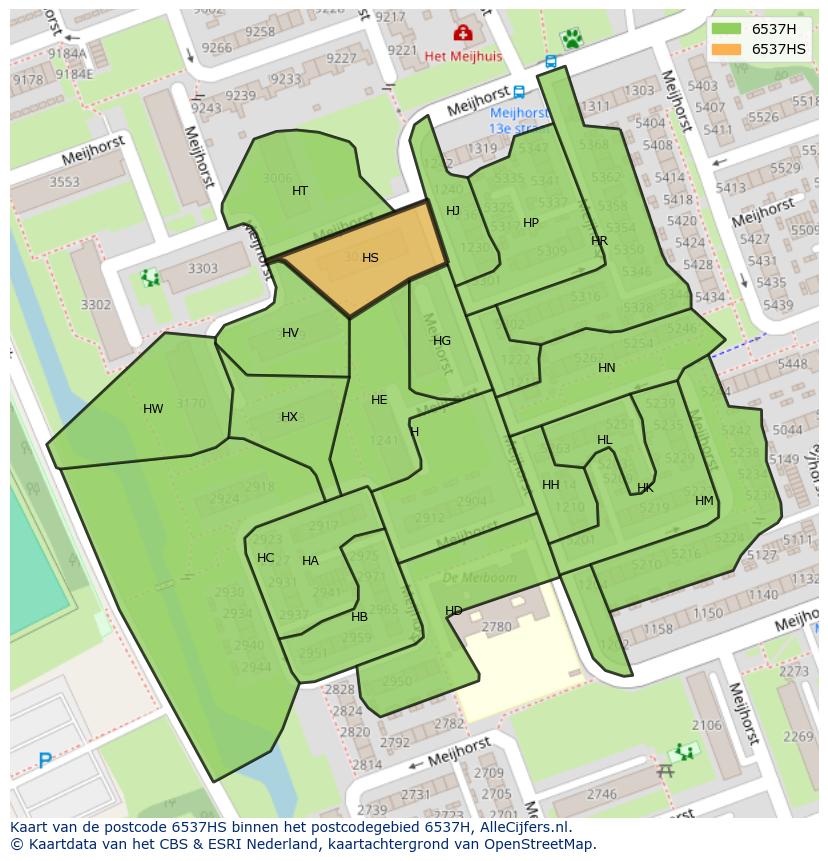 Afbeelding van het postcodegebied 6537 HS op de kaart.