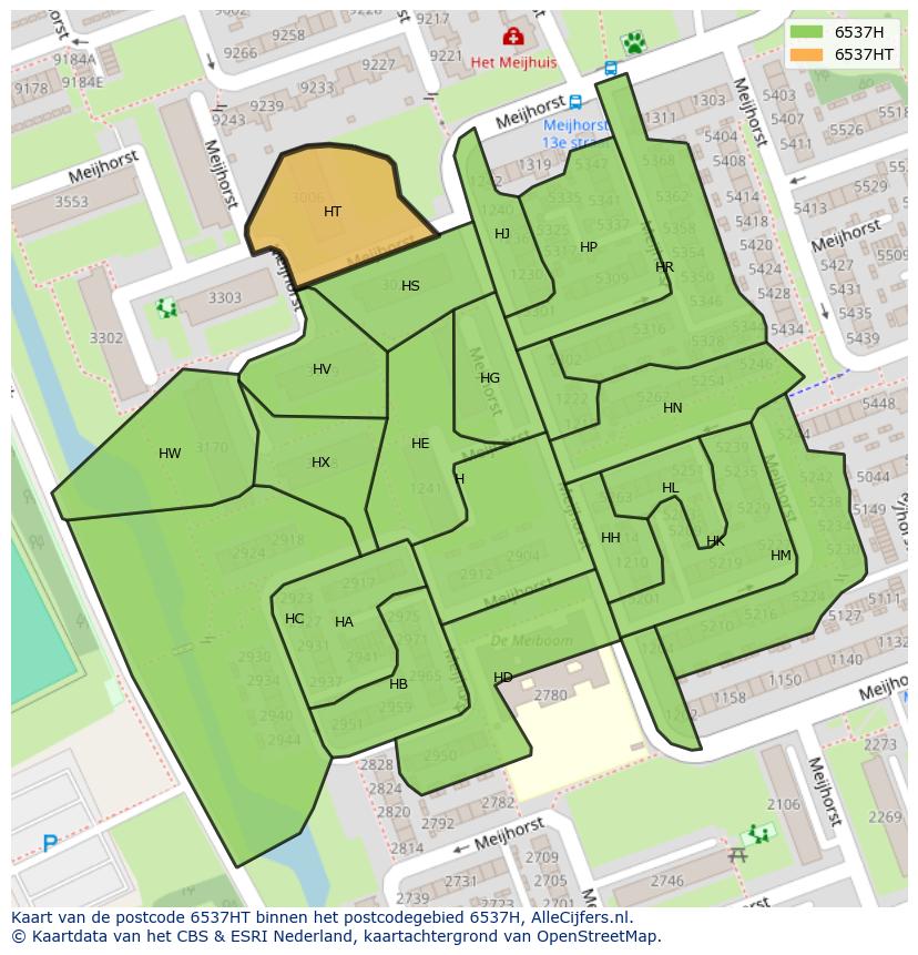 Afbeelding van het postcodegebied 6537 HT op de kaart.