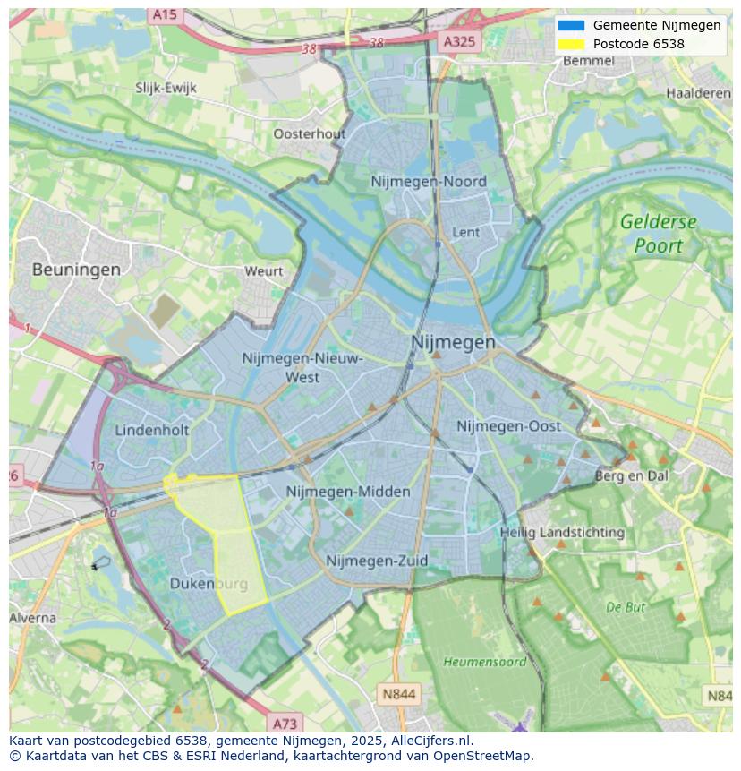 Afbeelding van het postcodegebied 6538 op de kaart.