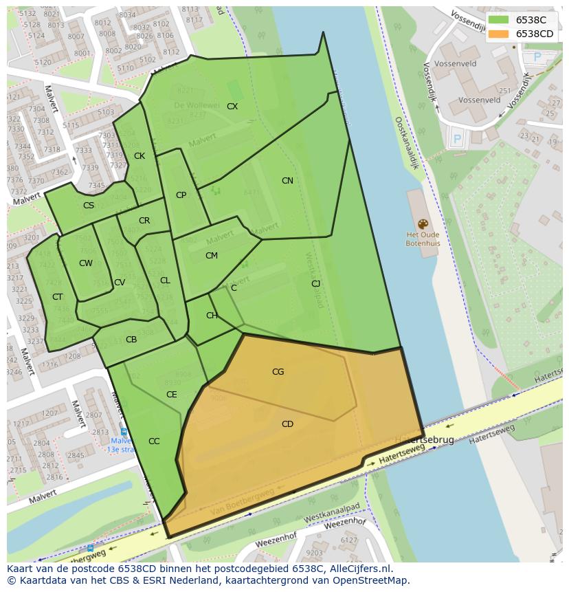 Afbeelding van het postcodegebied 6538 CD op de kaart.