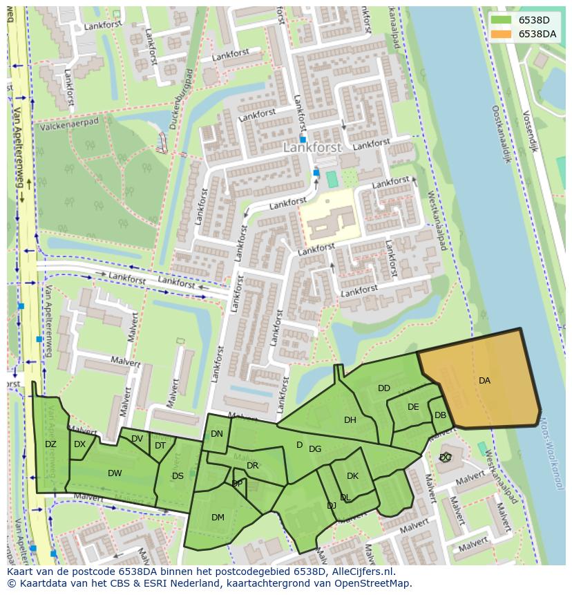 Afbeelding van het postcodegebied 6538 DA op de kaart.
