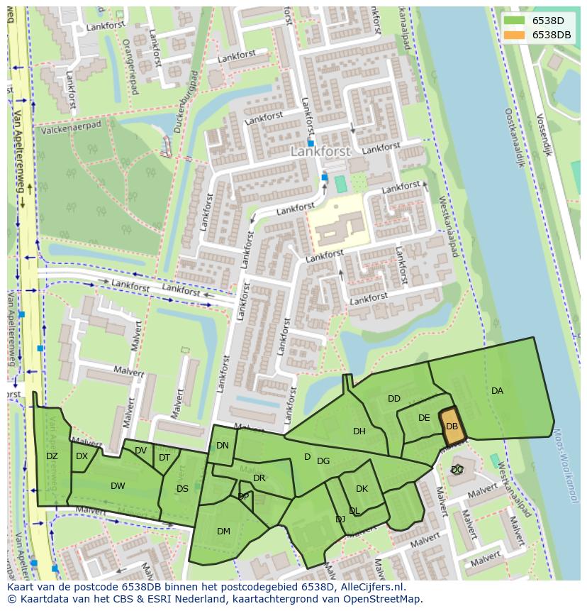 Afbeelding van het postcodegebied 6538 DB op de kaart.