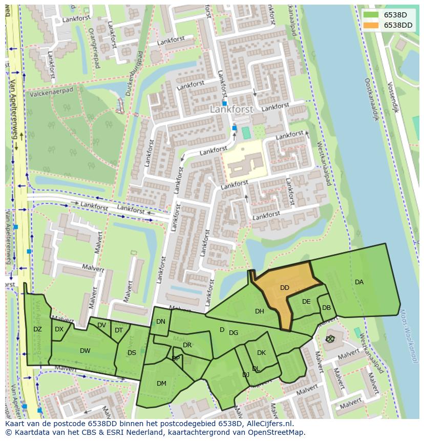 Afbeelding van het postcodegebied 6538 DD op de kaart.