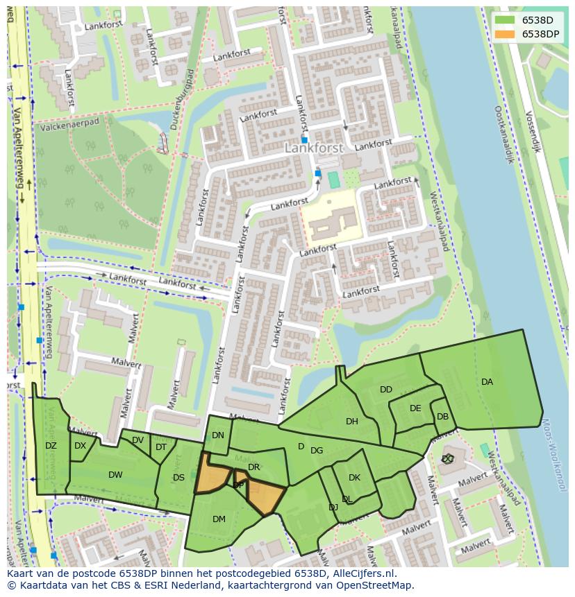 Afbeelding van het postcodegebied 6538 DP op de kaart.