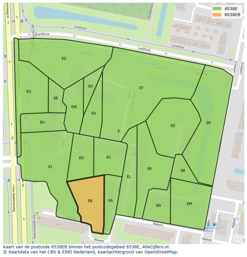 Afbeelding van het postcodegebied 6538 EB op de kaart.