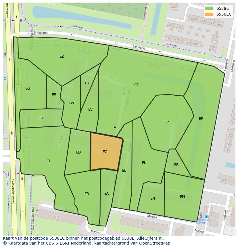 Afbeelding van het postcodegebied 6538 EC op de kaart.