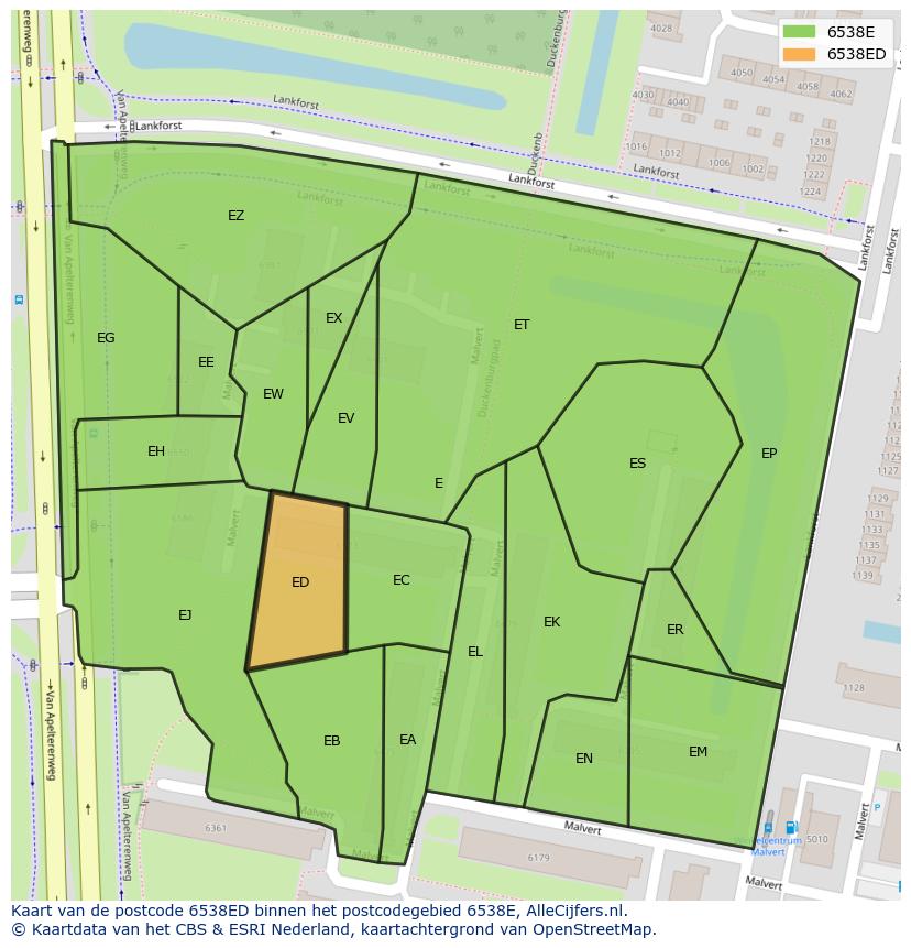 Afbeelding van het postcodegebied 6538 ED op de kaart.
