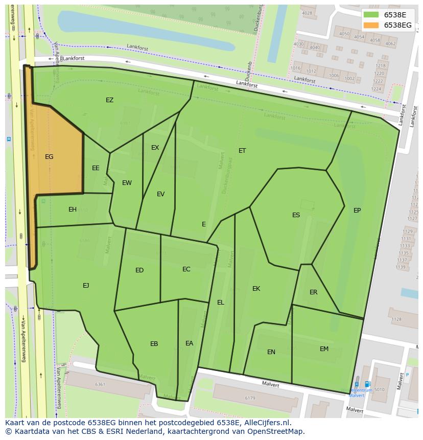 Afbeelding van het postcodegebied 6538 EG op de kaart.