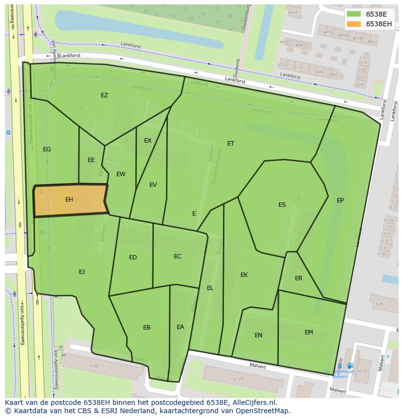 Afbeelding van het postcodegebied 6538 EH op de kaart.