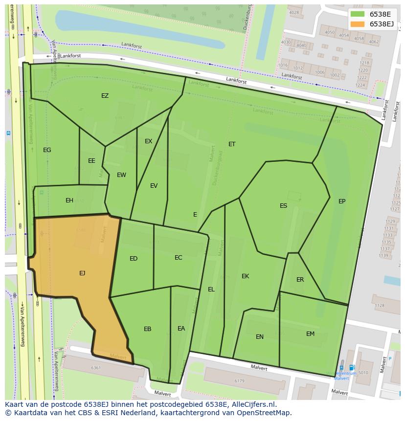 Afbeelding van het postcodegebied 6538 EJ op de kaart.