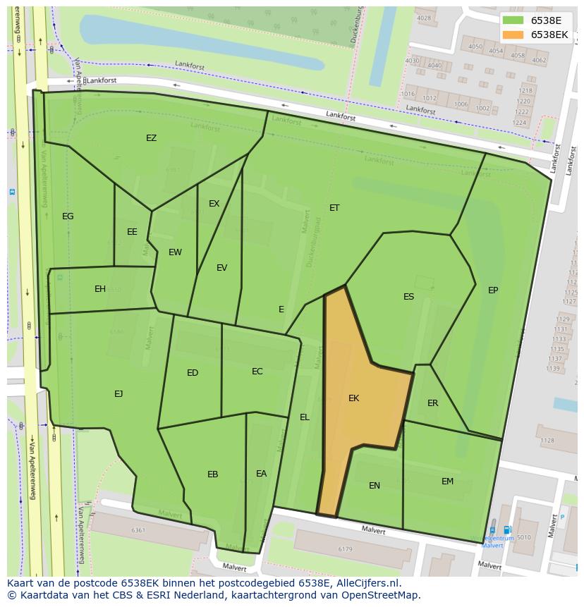 Afbeelding van het postcodegebied 6538 EK op de kaart.
