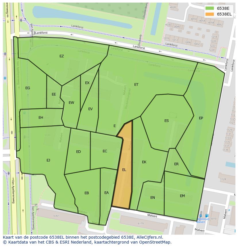 Afbeelding van het postcodegebied 6538 EL op de kaart.