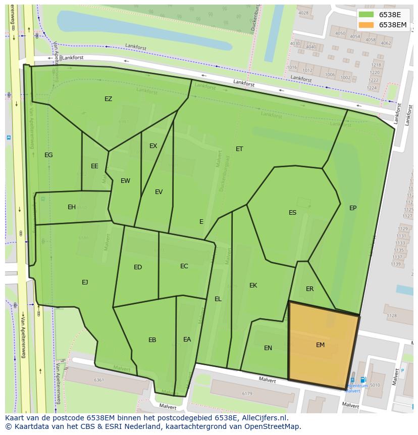 Afbeelding van het postcodegebied 6538 EM op de kaart.