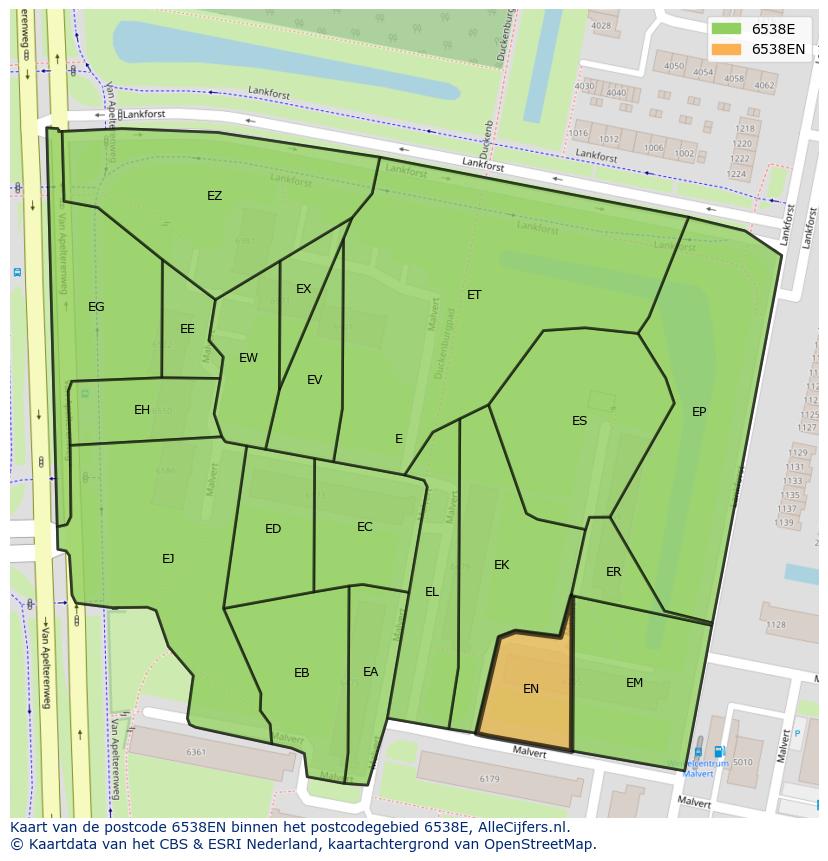 Afbeelding van het postcodegebied 6538 EN op de kaart.