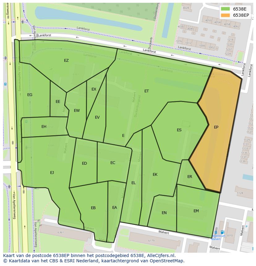 Afbeelding van het postcodegebied 6538 EP op de kaart.