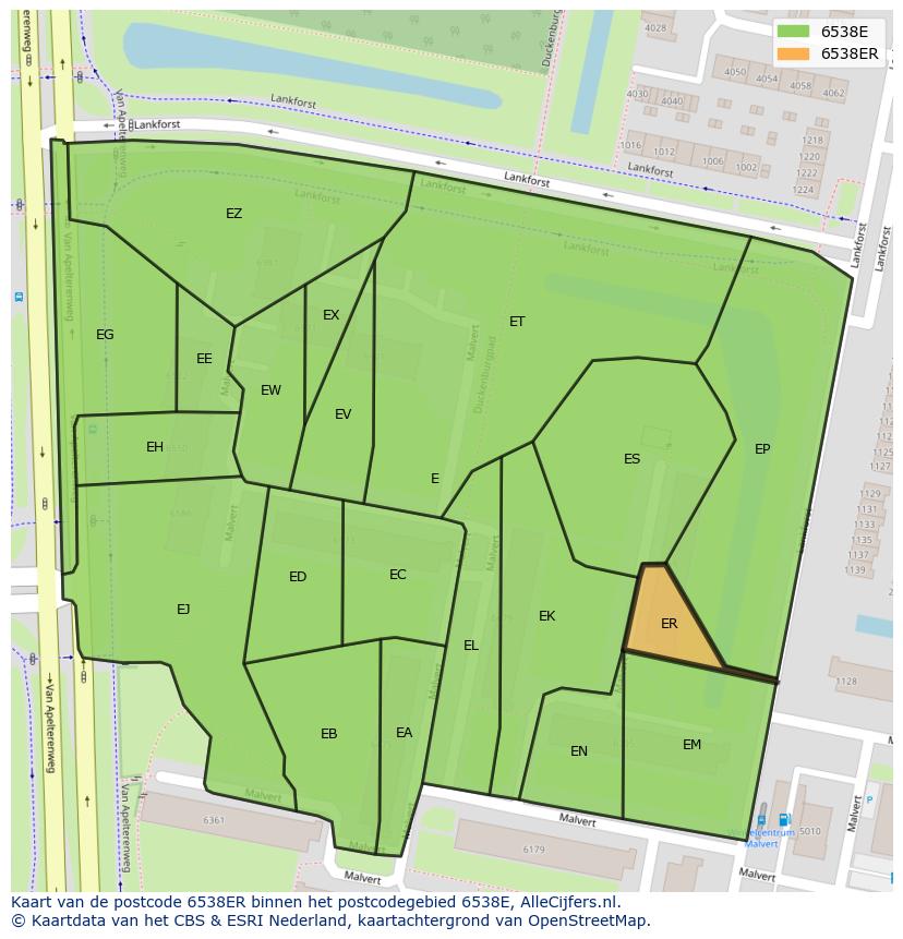 Afbeelding van het postcodegebied 6538 ER op de kaart.