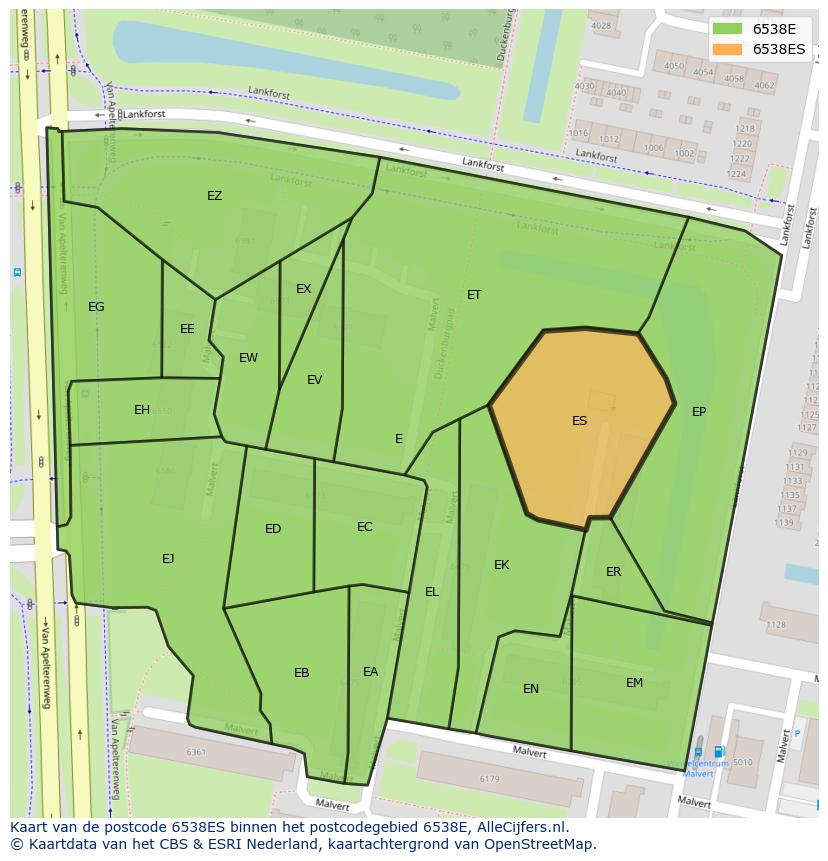 Afbeelding van het postcodegebied 6538 ES op de kaart.