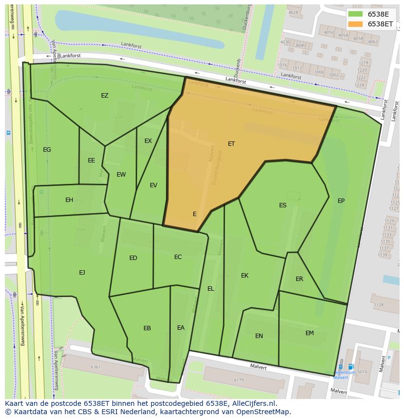 Afbeelding van het postcodegebied 6538 ET op de kaart.