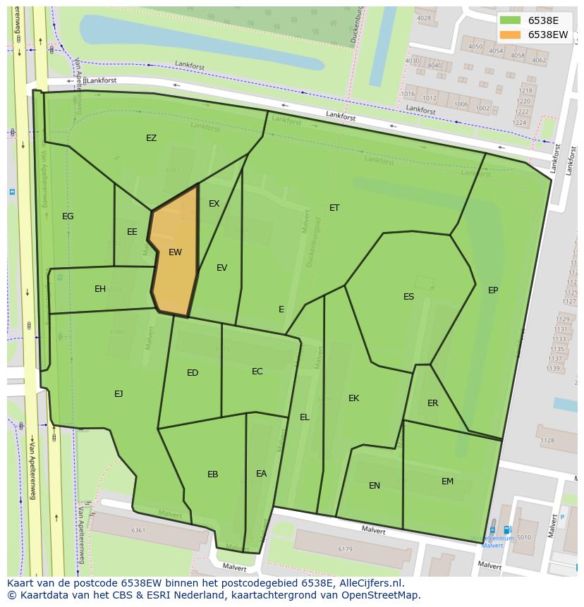 Afbeelding van het postcodegebied 6538 EW op de kaart.