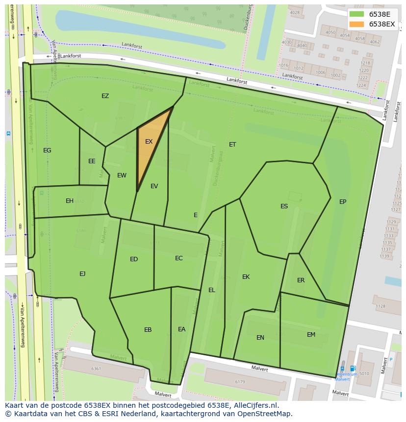 Afbeelding van het postcodegebied 6538 EX op de kaart.