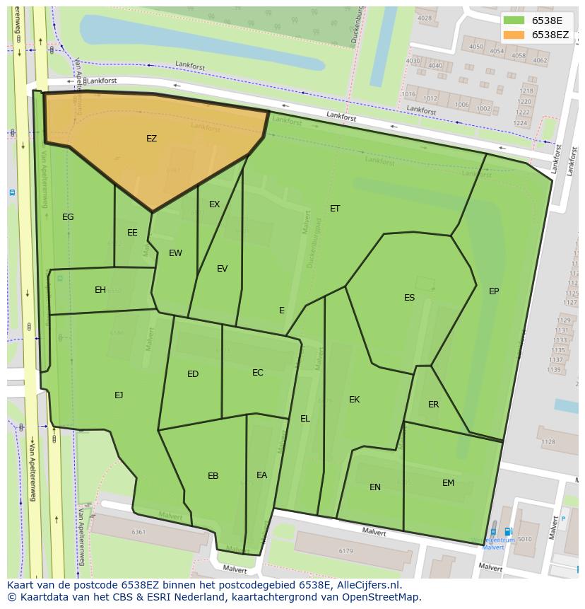 Afbeelding van het postcodegebied 6538 EZ op de kaart.