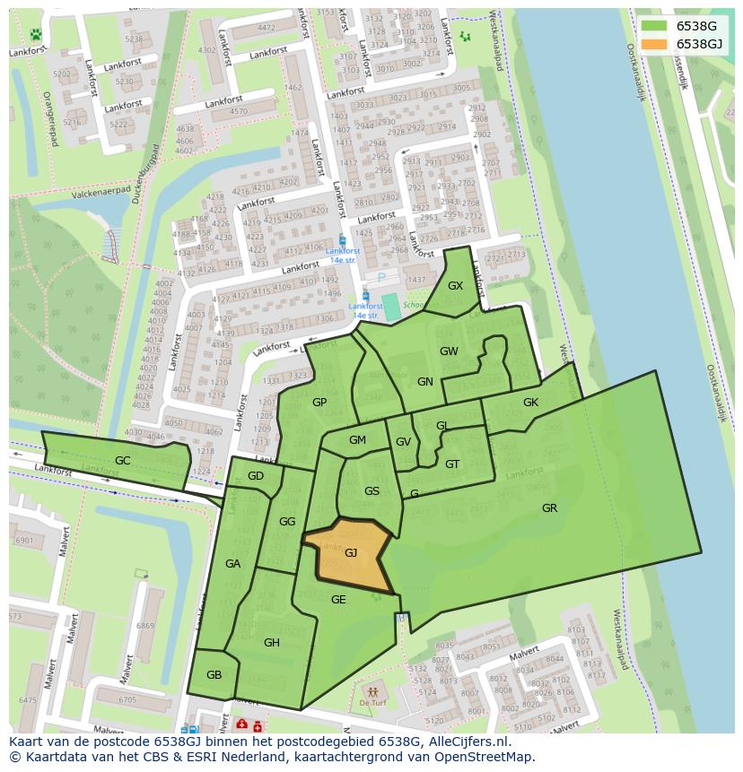 Afbeelding van het postcodegebied 6538 GJ op de kaart.